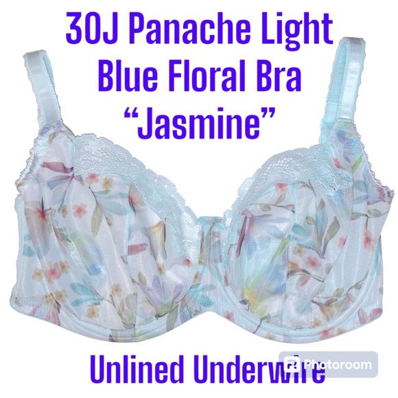 30M (US) Panache Jasmine 6951 Pale Blue Floral Underwire Unlined Lace UK 30J - Picture 1 of 12